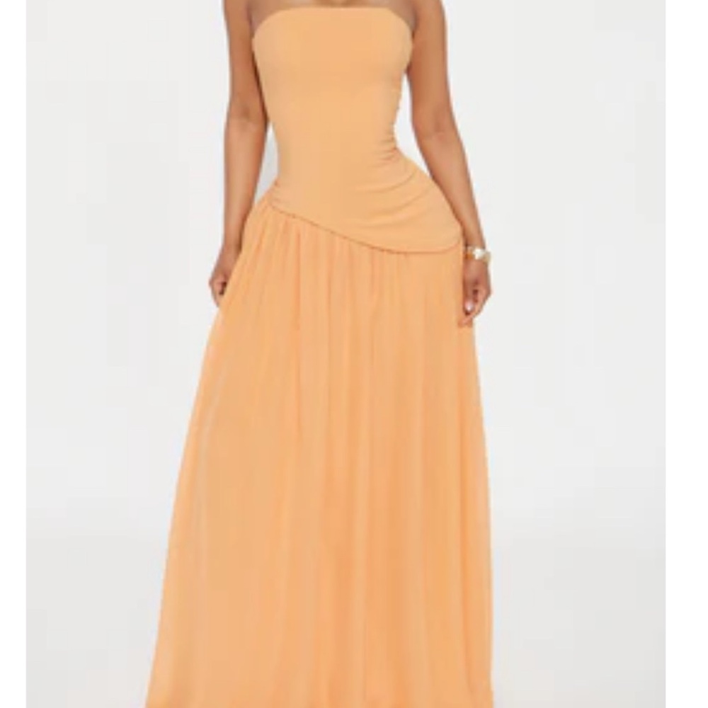 Elegant Strapless Peach Maxi Dress